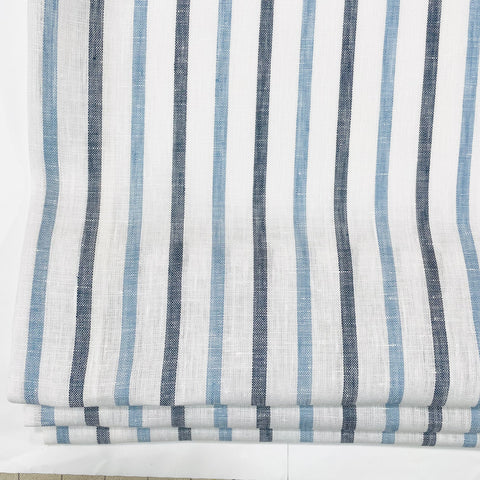 Blue Grey Striped 100% Natural Linen Flat Relaxed Casual Roman Shade/CL1046