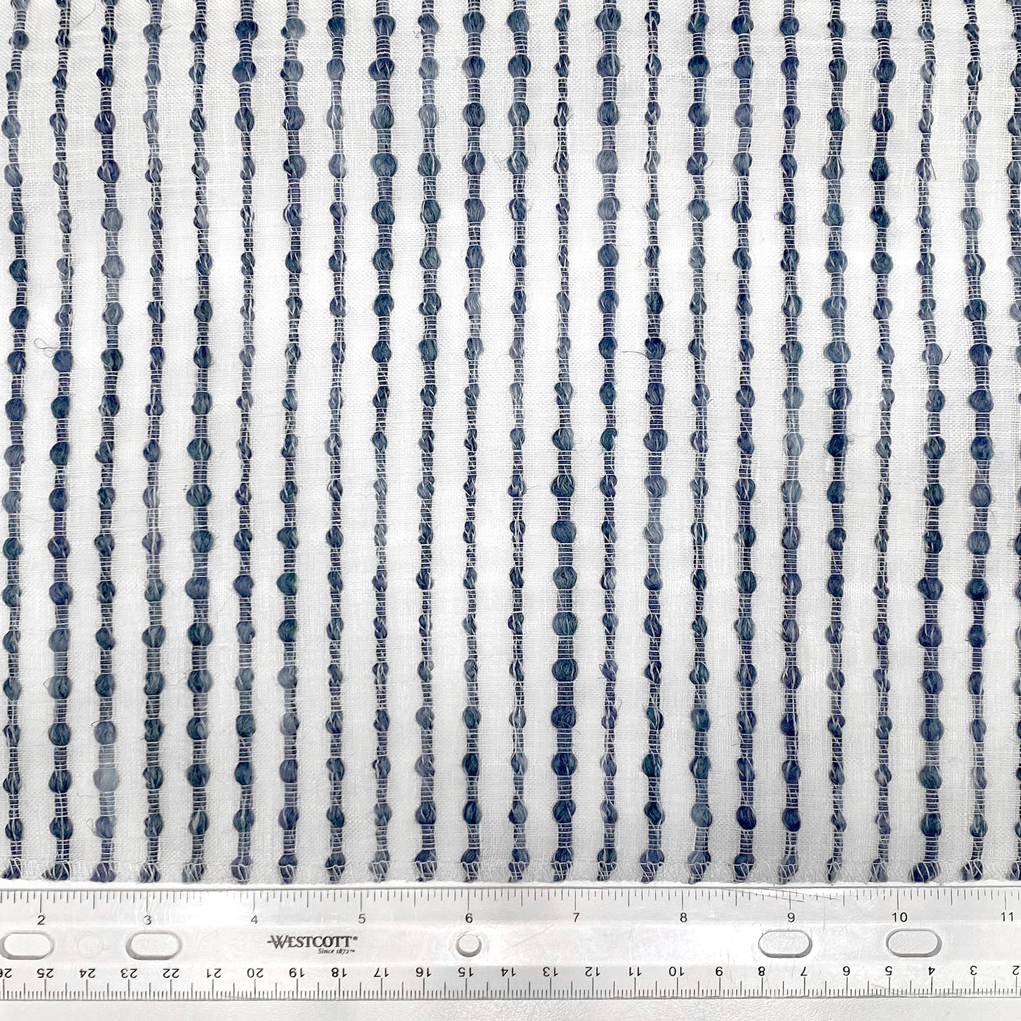 Dot Embroidered Blue Indigo Stripe Sheer Blend Linen Fabric Flat Roman Shade / CL1032