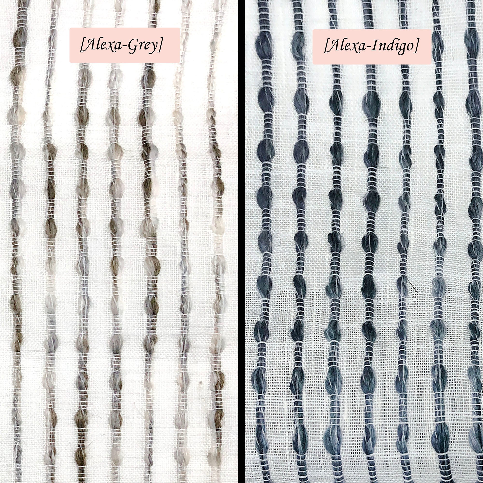 Dot Embroidered Blue Indigo Stripe Sheer Blend Linen Fabric Flat Roman Shade / CL1032