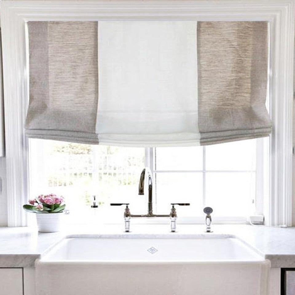 Natural White 2 Color Combo Linen Relaxed Roman Shade/CL1010