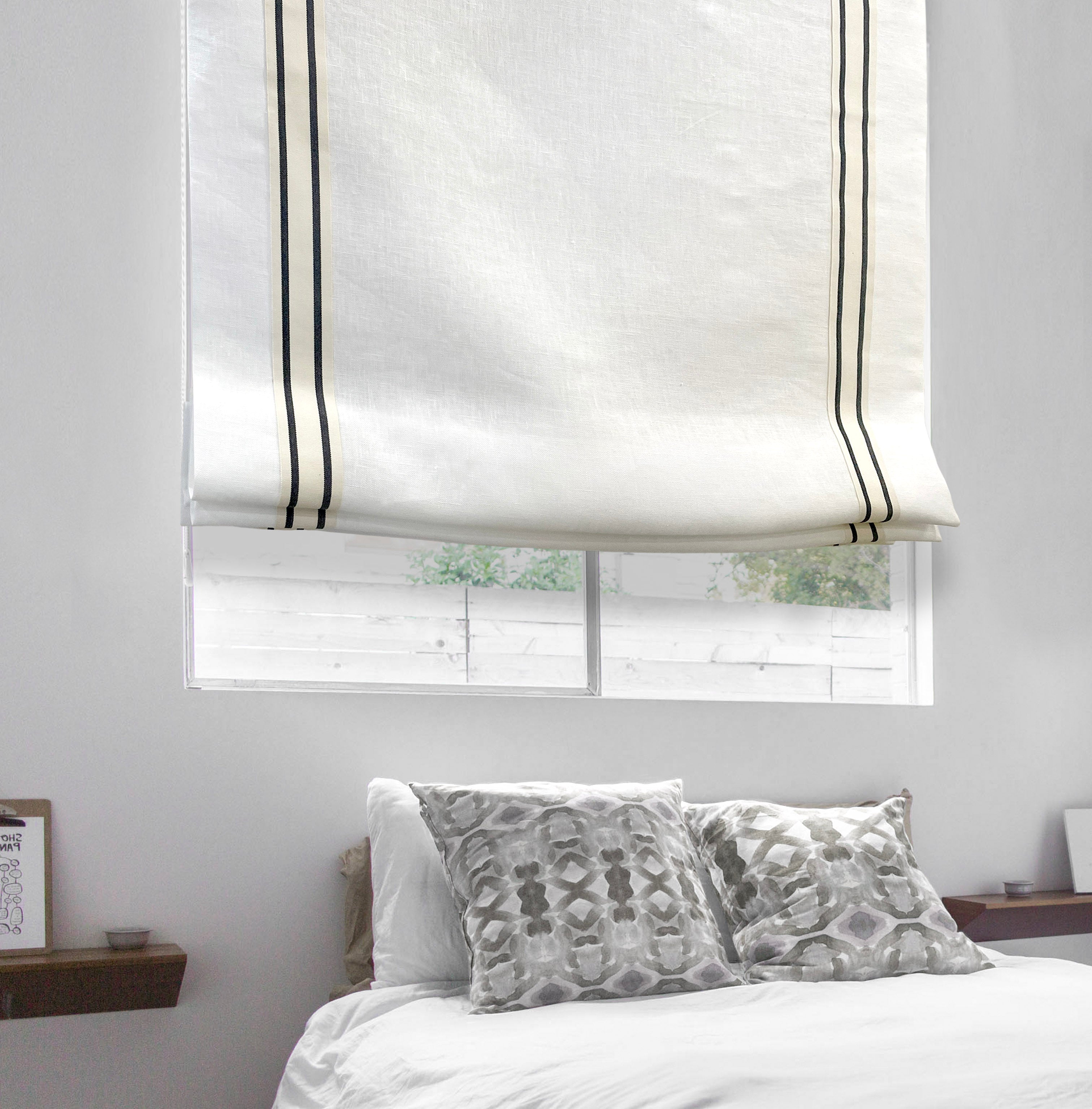 Black Striped Beige Decorative Trims 100% linen Custom Made Relaxed Roman Shade/CL1010