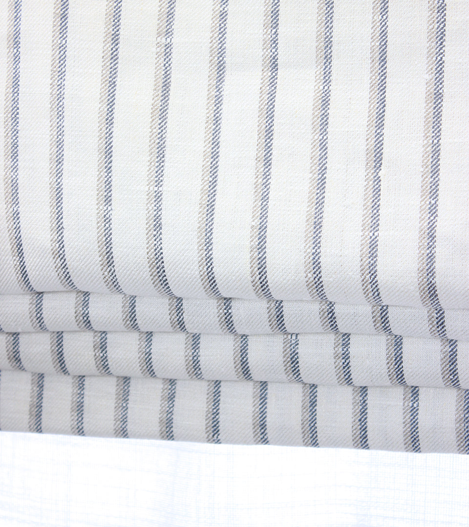 Grey & beige striped Off-white 100% Natural Linen Custom Made Flat Roman Shade