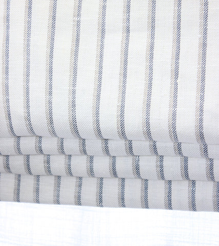 Beige Oatmeal White Gray 100% Linen Wide Stripe Flat Roman Shade/CL1026