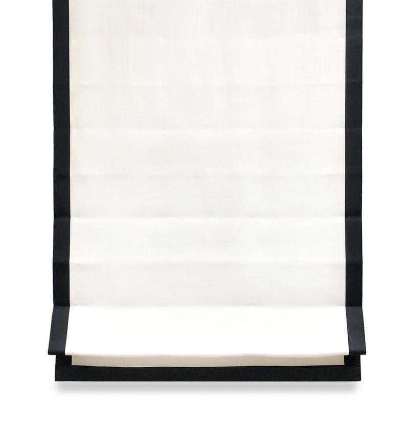White Linen with Black Border Flat Roman Shade