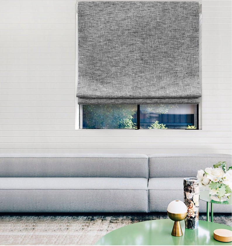 Dark Gray Linen blend Flat Roman Shade/CL1034