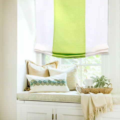 Geometric Embroidery Blend Linen Flat Roman Shade/CL1144