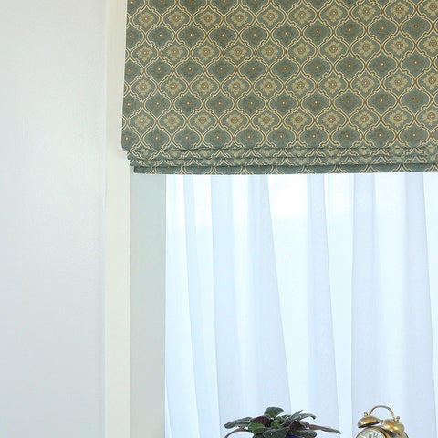 Geometric Embroidery Blend Linen Flat Roman Shade/CL1144