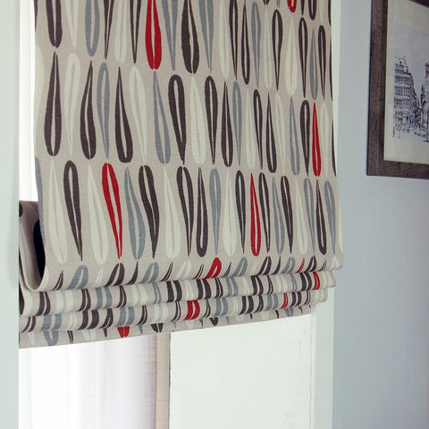 Geometric Embroidery Blend Linen Flat Roman Shade/CL1144