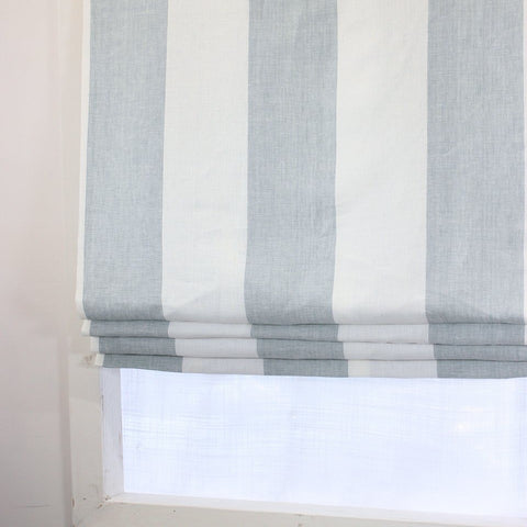 Grey Border White 100% Natural Linen Custom Relaxed Roman Shade/CL1010