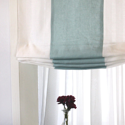 Geometric Embroidery Blend Linen Flat Roman Shade/CL1144
