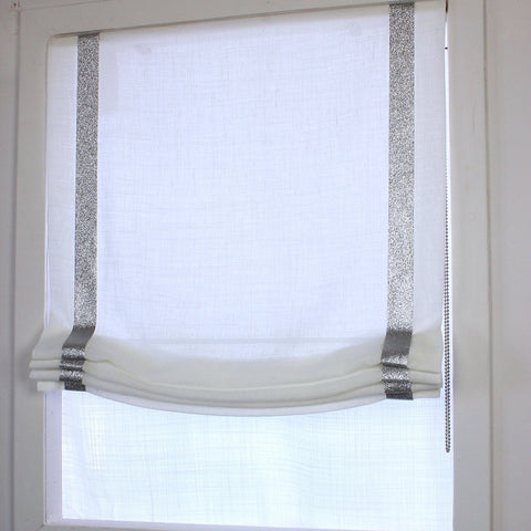 Geometric Embroidery Blend Linen Flat Roman Shade/CL1144