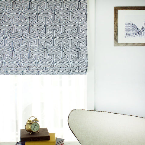 Geometric Embroidery Blend Linen Flat Roman Shade/CL1144