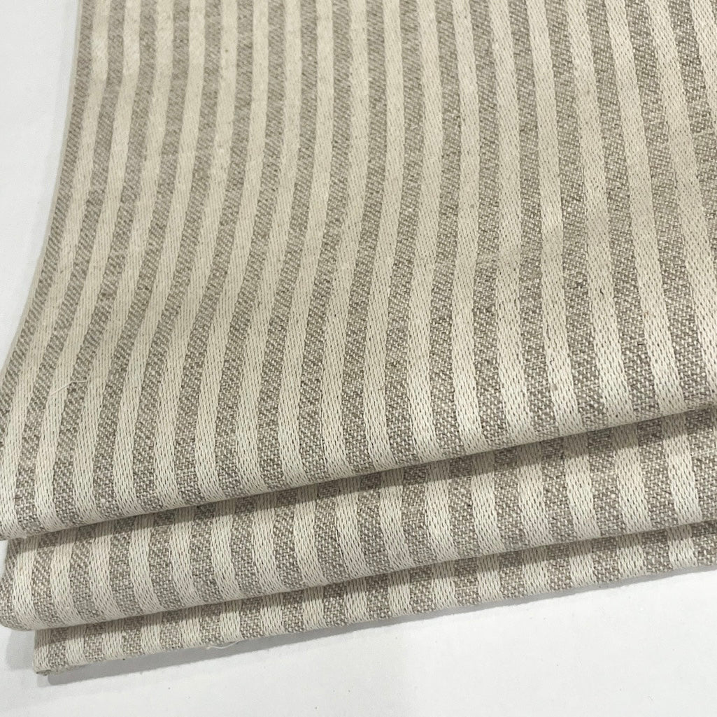Beige and Tan 100% Striped Linen Flat Roman Shade, CL1115
