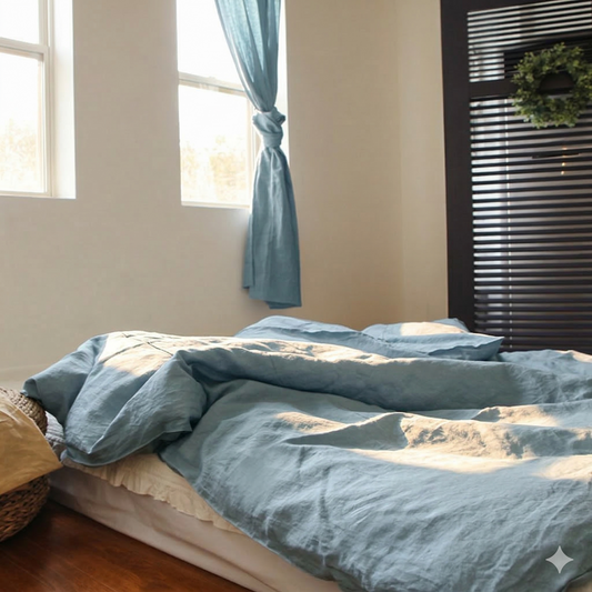 Blue Stonewashed Duvet Cover Set Organic 100% French Linen, CL1058
