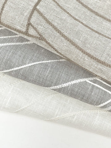 Wave Embroidery Geometric Blend Linen Sheer Fabric by the Yard / 54" Width / CL1136