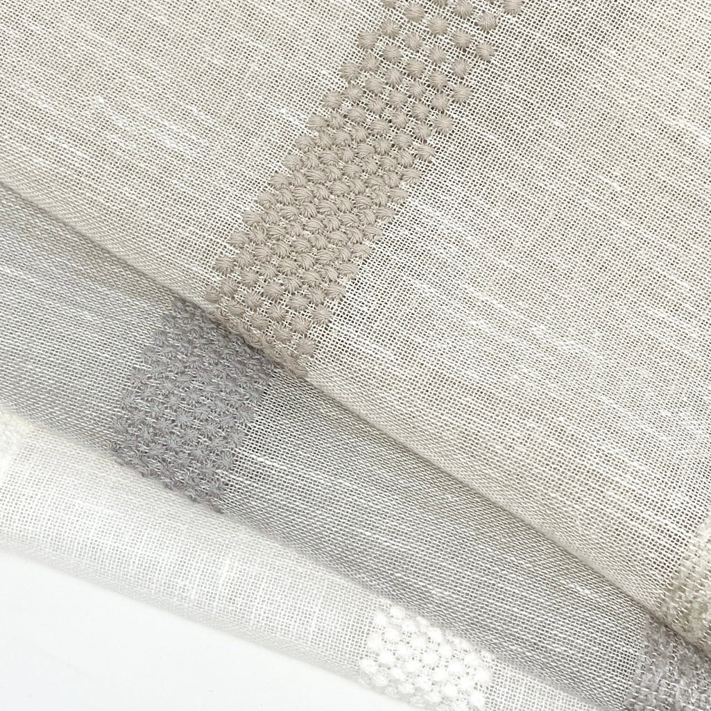 Dot and Texture Stripe Embroidery Blend Sheer Linen Fabric, 118"Width, CL1118