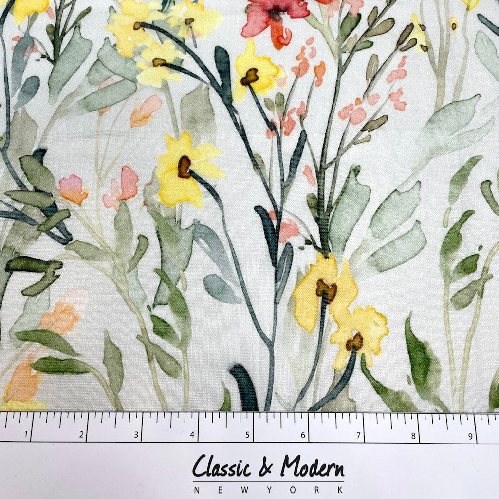 Water Multi Colors Floral Light Weight 100% Linen Fabric By The Yard, 57"Width, CL1117