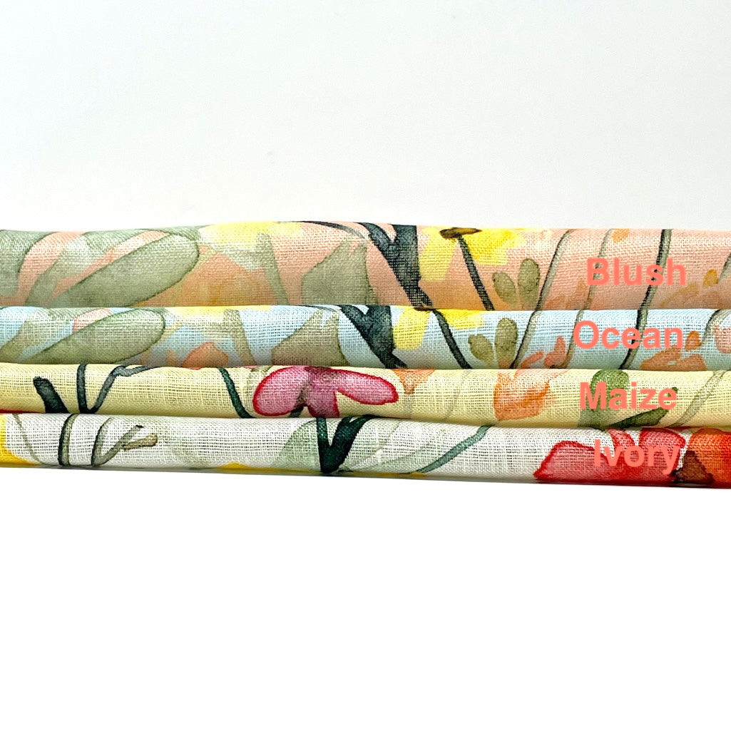 Water Color Floral Light Weight 100% Linen Relaxed Roman Shade, CL1117