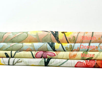 Water Multi Colors Floral Light Weight 100% Linen Fabric By The Yard, 57"Width, CL1117
