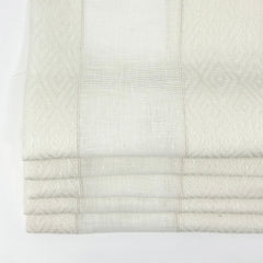 Wide Textured Striped Ivory Sheer Linen Blend Flat Roman Shade / CL1138