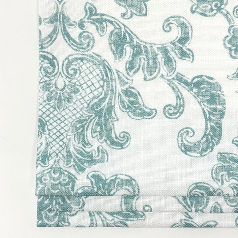 French Floral Damask Faux Linen Flat Roman Shade / CL1091