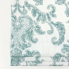 French Floral Damask Faux Linen Flat Roman Shade / CL1091