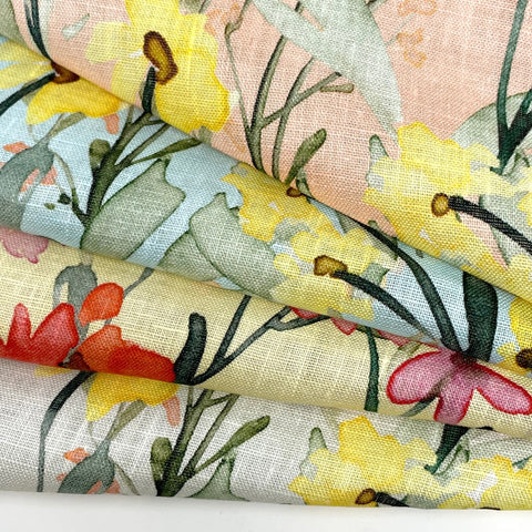 Water Color Floral Light Weight 100% Linen Flat Roman Shade, Multi Watercolor Farmhouse Casual Shade Linen/CL1117