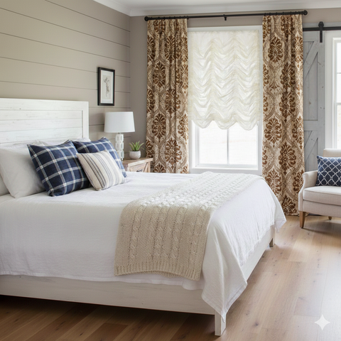 Beige cream austrian shade in the traditional bedroom