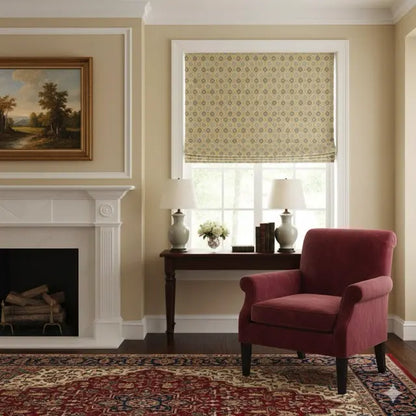Beige Ogee Medallion Jacquard Flat Roman Shade, CL1191