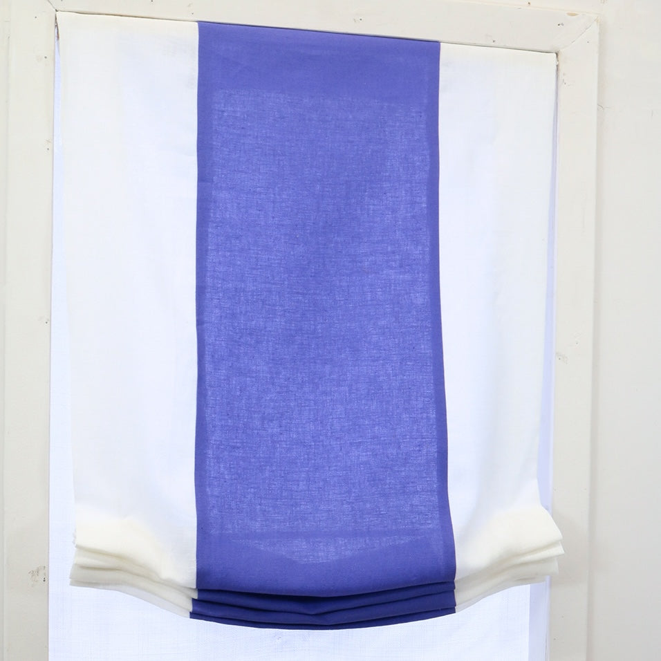 Blue & White Two-Tone Linen Relaxed Roman Shade, Blackout Option/CL1010 - Classic & Modern Home