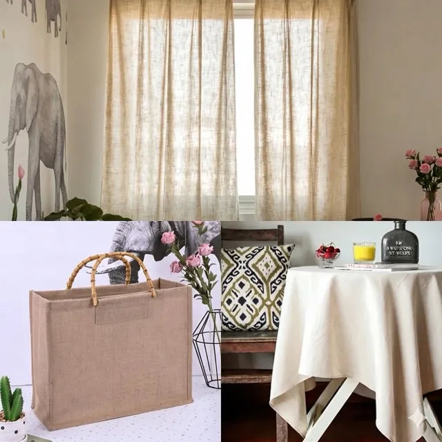 100% Organic Linen Burlap Fabri, Raw Stitch, Bonded Textile for Patchwork, Painting, and Crafting