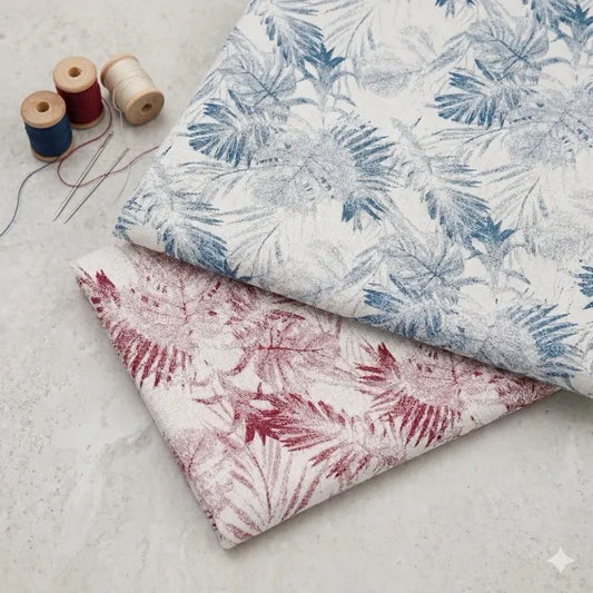 Linen Viscose Flowers Leave Printed Fabric | CA1007