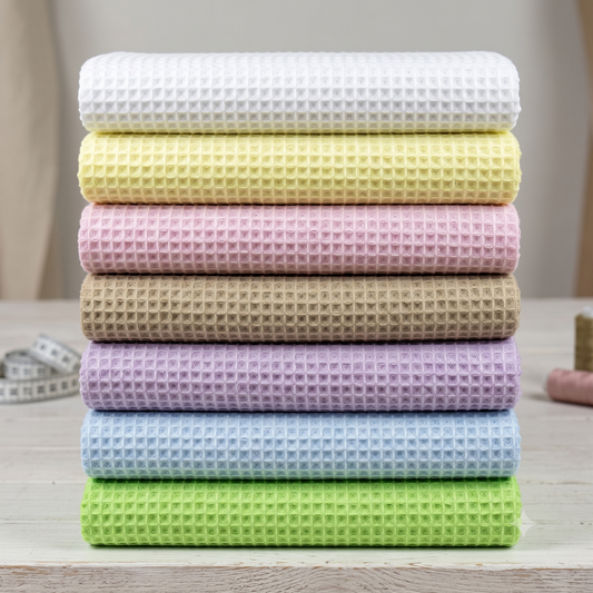 Premium Soft Waffle Weave Cotton Blend Fabric | Moisture-Absorbent, Quick-Dry Bubble Cloth For DIY Sleepwear, Towels & Modern Home Textiles | CA1015