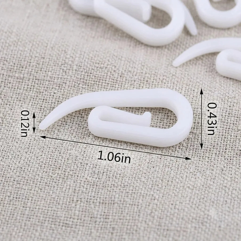 100-Pack White Plastic Curtain Hooks | Secure Curly Glider Hooks for Window Tracks & Rods | CH1006