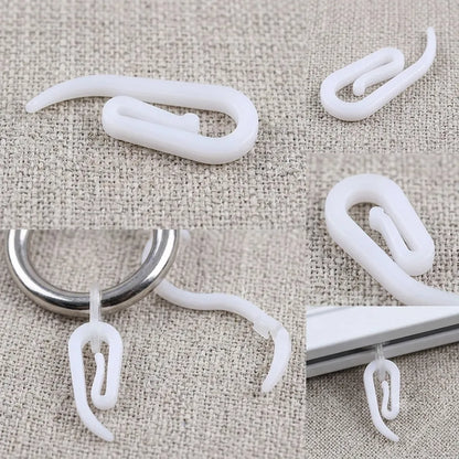 100-Pack White Plastic Curtain Hooks | Secure Curly Glider Hooks for Window Tracks & Rods | CH1006