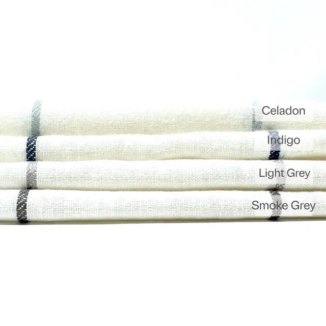 Light Green Wide Thin Striped 100% Linen Custom Made Flat Roman Shade, CL1003