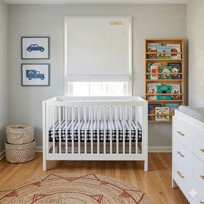 Personalized Name 100% Natural Linen Flat Roman Shade For Kid's & Nursery Room, CL1010