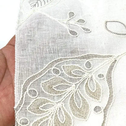 Leaf Floral Embroidery Sheer Linen Blend Fabric by the Yard, 54" Width,  CL1011