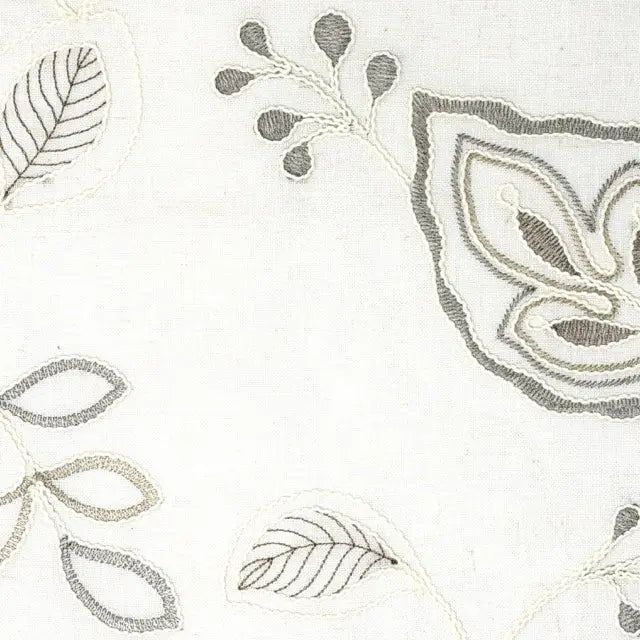 Close-up of embroidered floral patterns on a white fabric background