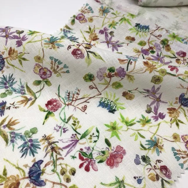 Floral Print 100% Linen Fabric By The Yard, 58"Width, CL1021