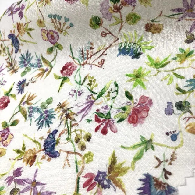 Floral Print 100% Linen Fabric By The Yard, 58"Width, CL1021