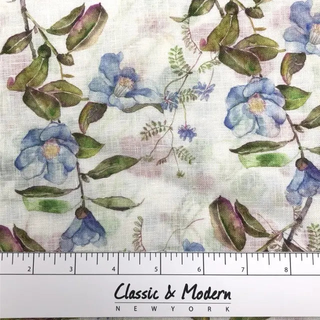 Floral Print 100% Linen Fabric By The Yard, 58"Width, CL1021