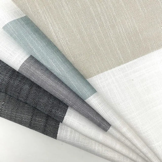 White Gray 100% Linen Wide Stripe Flat Roman Shade, CL1026