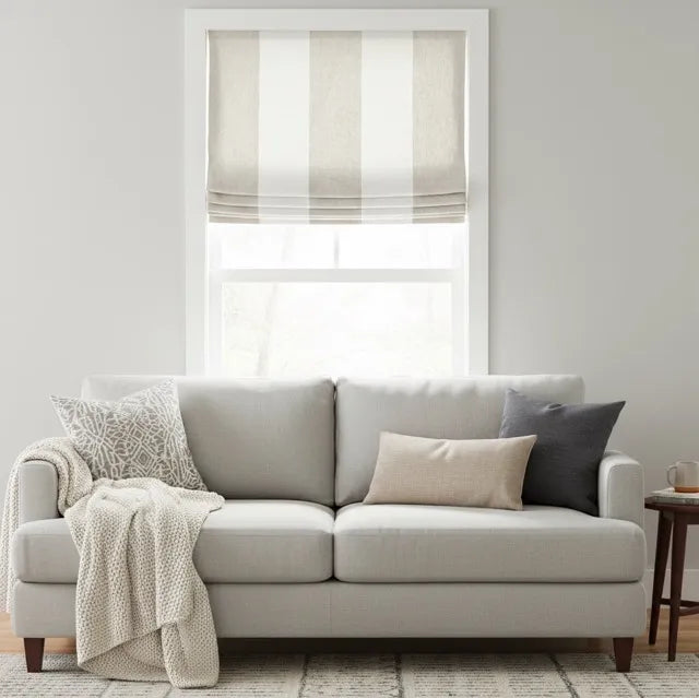 Dark Gray White Wide Stripe Linen Relaxed Roman Shade | CL1026