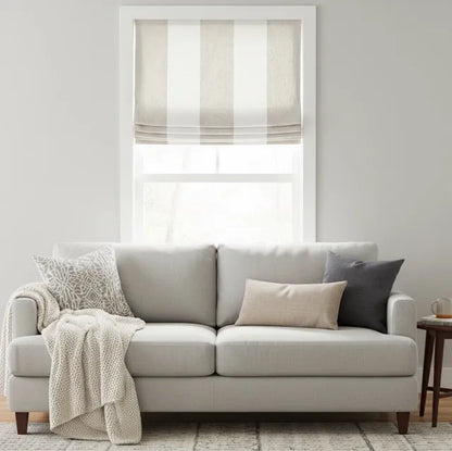 Dark Gray White Wide Stripe Linen Relaxed Roman Shade | CL1026