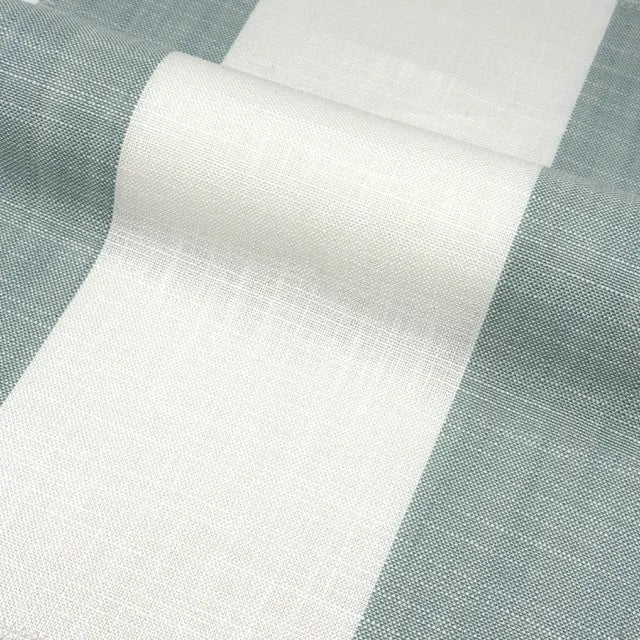 Ciel and White Striped 100% Linen Flat Roman Shade, CL1026