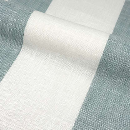 White Gray 100% Linen Wide Stripe Flat Roman Shade, CL1026