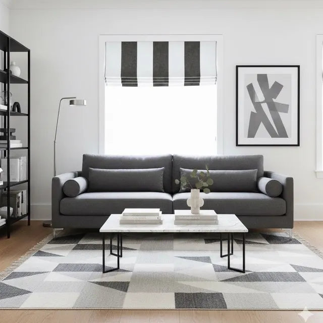 Dark Gray White Wide Stripe Linen Relaxed Roman Shade | CL1026