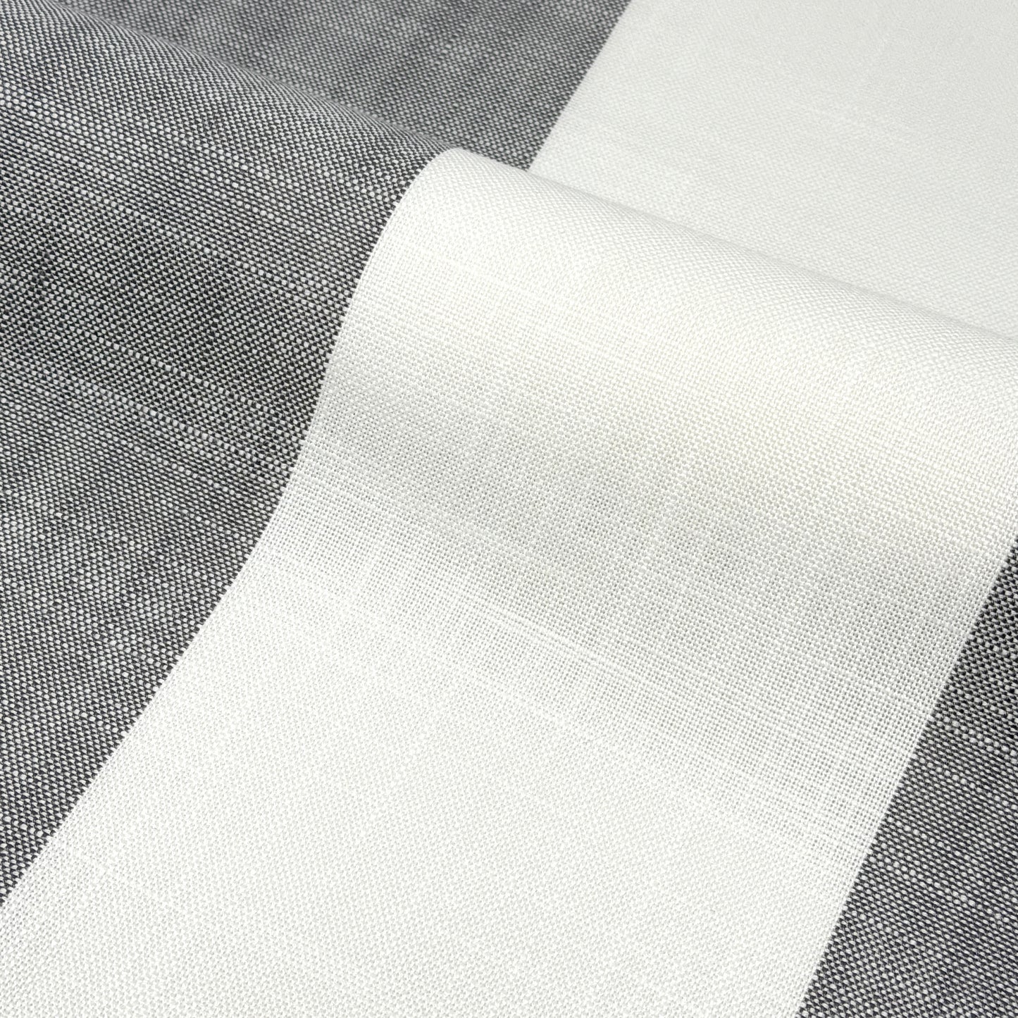 Ciel and White Striped 100% Linen Wide Stripe Flat Roman Shade, CL1026