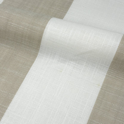 Ciel and White Striped 100% Linen Wide Stripe Flat Roman Shade, CL1026